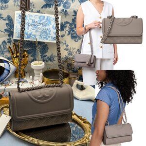🆕 TORY BURCH 🧿 NWT Small Fleming Matte Convertible Shoulder Bag, Gray Heron